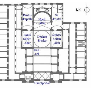 Innenansicht Basilika / Pfarre Graz-Mariatrost  Grundriss der Kirche.